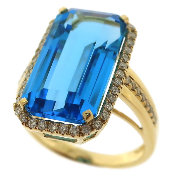 Closeup photo of 14K YELLOW GOLD DIAMOND AND SWISS BLUE TOPAZ RING