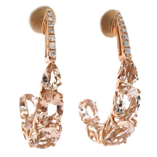 Closeup photo of 14K ROSE GOLD DIAMOND AND MORGANITE EARRING