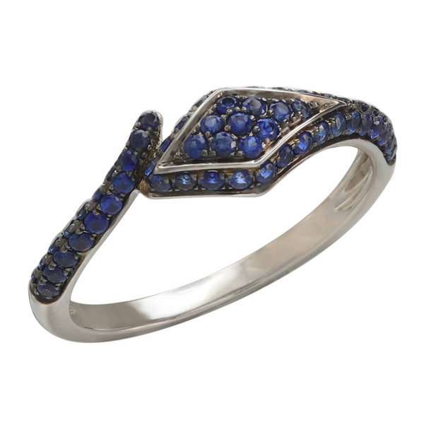 Closeup photo of 14K WHITE GOLD SAPPHRE SNAKE RING