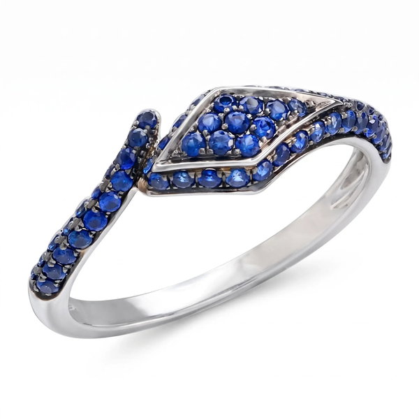Closeup photo of 14K WHITE GOLD SAPPHRE SNAKE RING