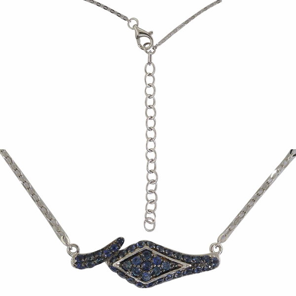 Closeup photo of 14K WHITE GOLD SAPPHIRE SNAKE NECKLACE