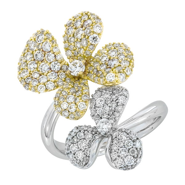 Closeup photo of 14K YELLOW AND WHITE GOLD DIAMOND FLOWER RING
