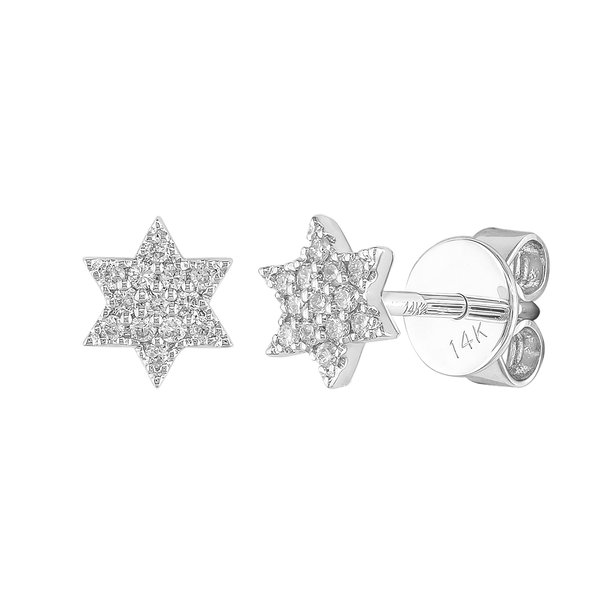 Closeup photo of 14K WHITE GOLD DIAMOND STAR OF DAVID EARRING