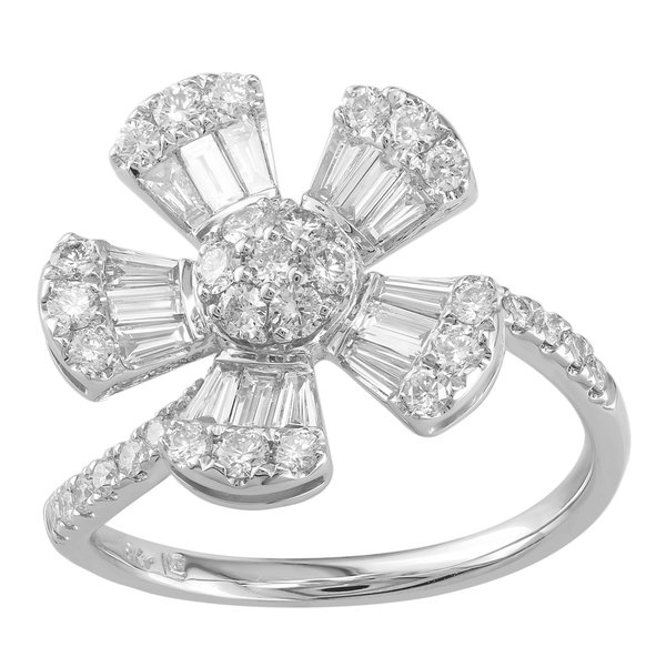 Closeup photo of 14K WHITE GOLD DIAMOND FLOWER RING