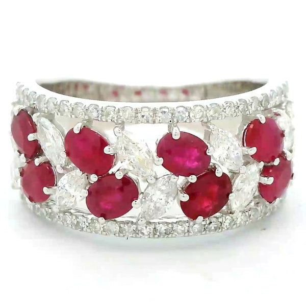 Closeup photo of 14K WHITE GOLD DIAMOND AND RUBY RING