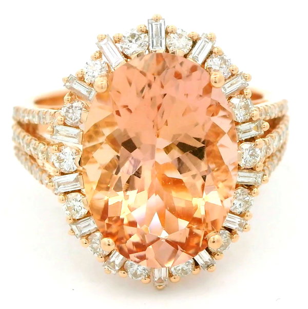 Closeup photo of 14K ROSE GOLD DIAMOND AND MORGANITE RING
