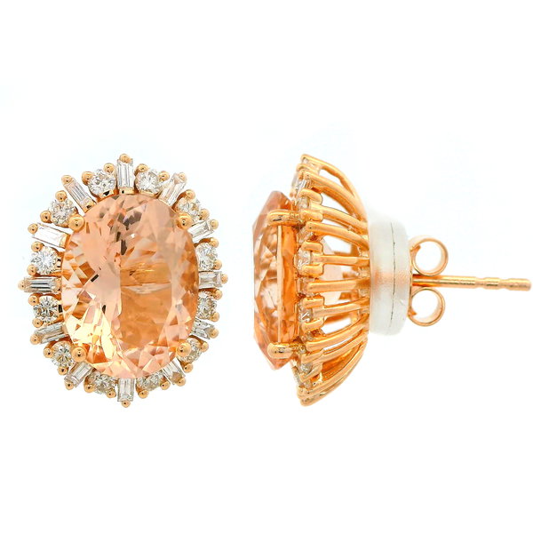 Closeup photo of 14K ROSE GOLD DIAMOND AND MORGANITE EARRING