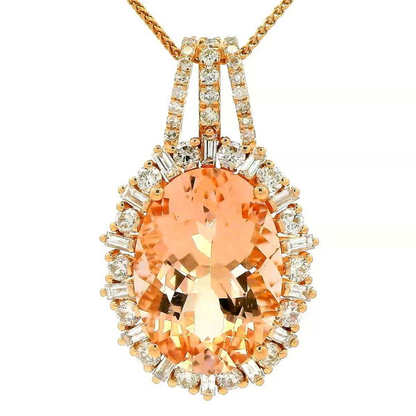 Closeup photo of 14K ROSE GOLD DIAMOND AND MORGANITE PENDANT WITH CHAIN