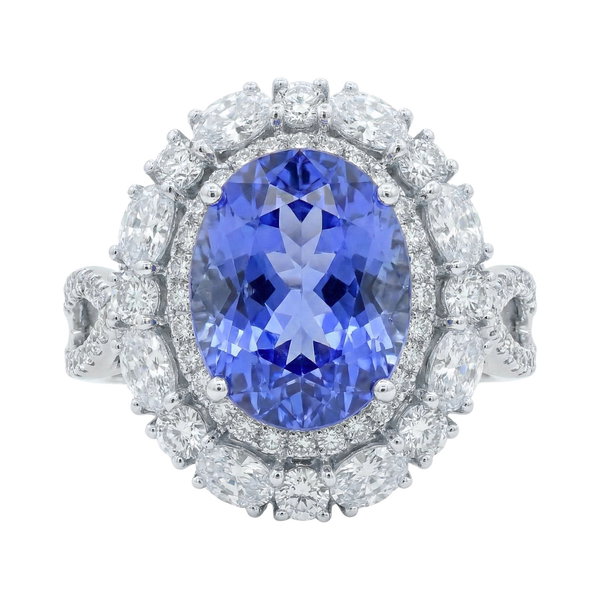 Closeup photo of 14K WHITE GOLD DIAMOND AND TANZANITE RING