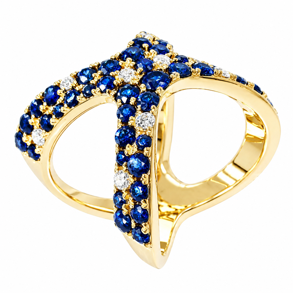 Closeup photo of 14K YELLOW GOLD DIAMOND AND SAPPHIRE RING