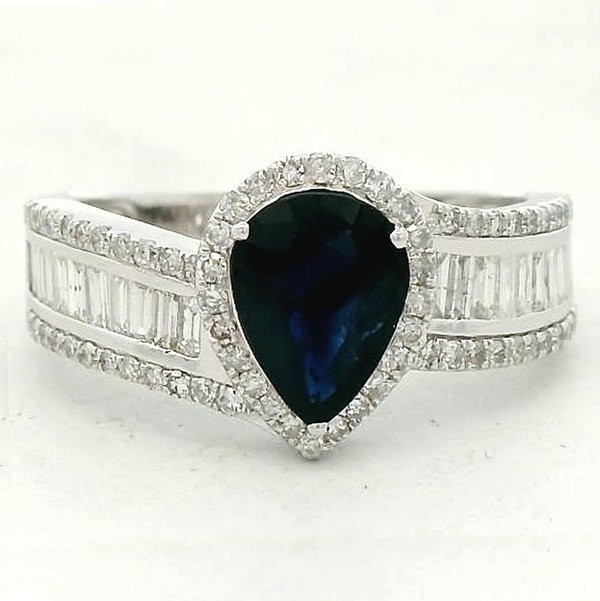 Closeup photo of 14K WHITE GOLD DIAMOND AND SAPPHIRE RING