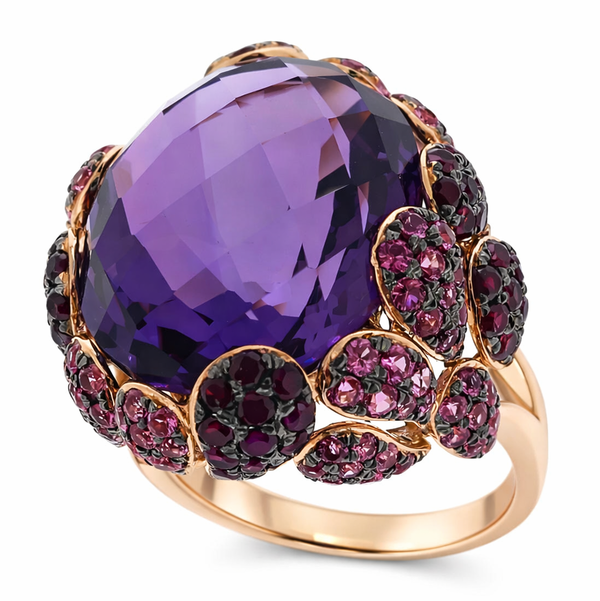 Closeup photo of 14K ROSE GOLD PINK SAPPHIRE, RUBY GSI# 32400410101 AND AMETHYST RING