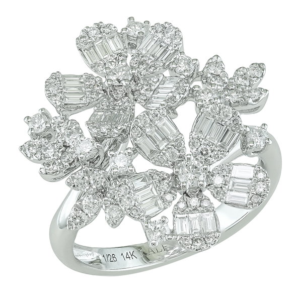 Closeup photo of 14K WHITE GOLD DIAMOND FLOWER RING