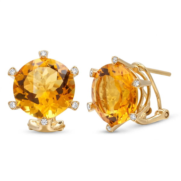 Closeup photo of 14K YELLOW GOLD DIAMOND AND CITRINE EARRING