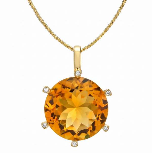 Closeup photo of 14K YELLOW GOLD DIAMOND AND CITRINE PENDANT WITH CHAIN