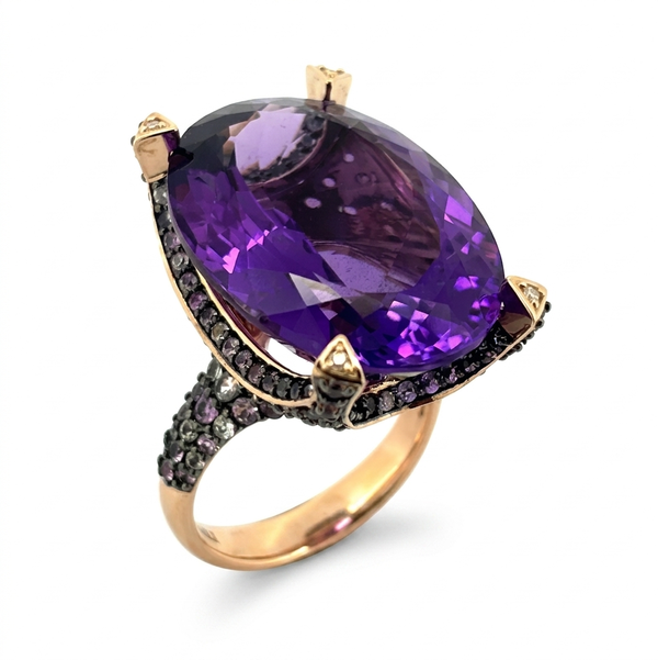 Closeup photo of 14K ROSE GOLD DIAMOND, MULTICOLOR SAPPHIRE RING