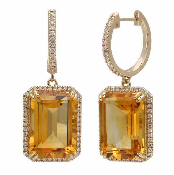 Closeup photo of 14K YELLOW GOLD DIAMOND AND CITRINE EARRING