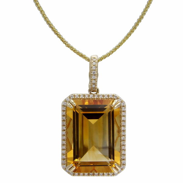 Closeup photo of 14K YELLOW GOLD DIAMOND AND CITRINE PENDANT WITH CHAIN
