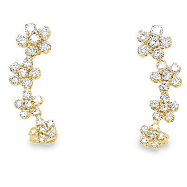 Closeup photo of 14K YELLOW GOLD DIAMOND FLOWER EARRING