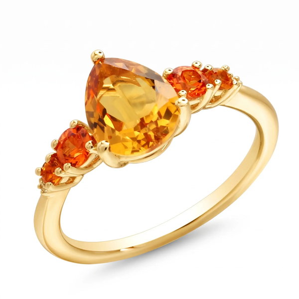 Closeup photo of 14K YELLOW GOLD DIAMOND, TREATED ORANGE SAPPHIRE, AND CITRINE RING