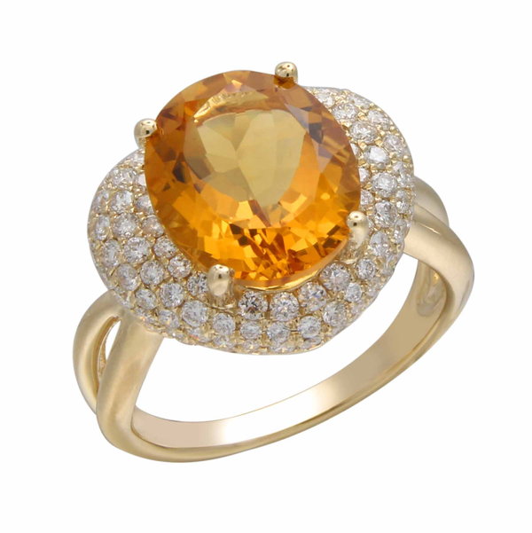 Closeup photo of 14K YELLOW GOLD DIAMOND AND CITRINE RING