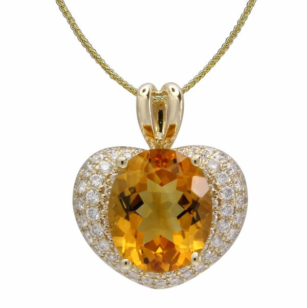 Closeup photo of 14K YELLOW GOLD DIAMOND AND CITRINE PENDANT WITH CHAIN