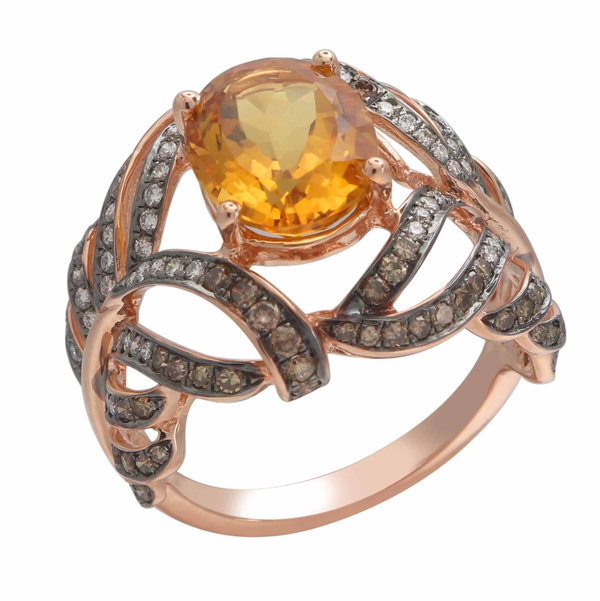 Closeup photo of 14K ROSE GOLD DIAMOND, BROWN DIAMOND, AND RED CITRINE RING