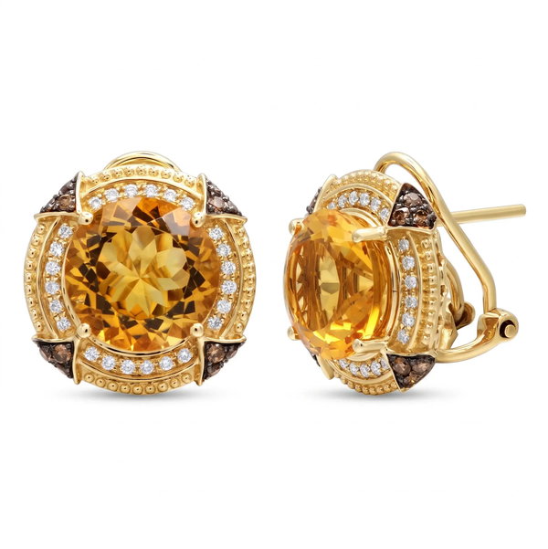 Closeup photo of 14K YELLOW GOLD DIAMOND, BROWN DIAMOND, CITRINE EARRING