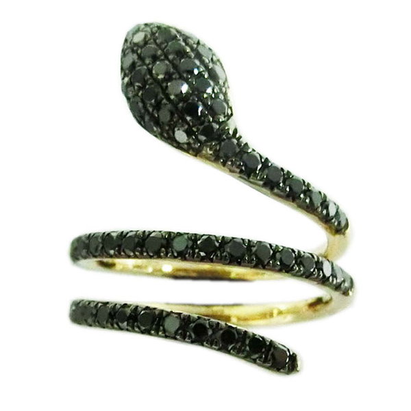 Closeup photo of 14K YELLOW GOLD TREATED BLACK DIAMOND AND RUBY GSI# 32040130101 SNAKE RING