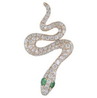 Closeup photo of 14K YELLOW GOLD DIAMOND AND TSAVORITE SNAKE PENDANT WITH CHAIN
