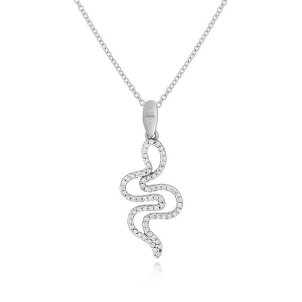 Closeup photo of 14K WHITE GOLD DIAMOND SNAKE PENDANT WITH CHAIN