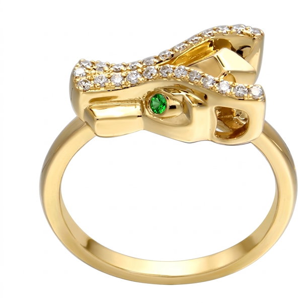 Closeup photo of 14K YELLOW GOLD TSAVORITE AND DIAMOND DRAGON RING