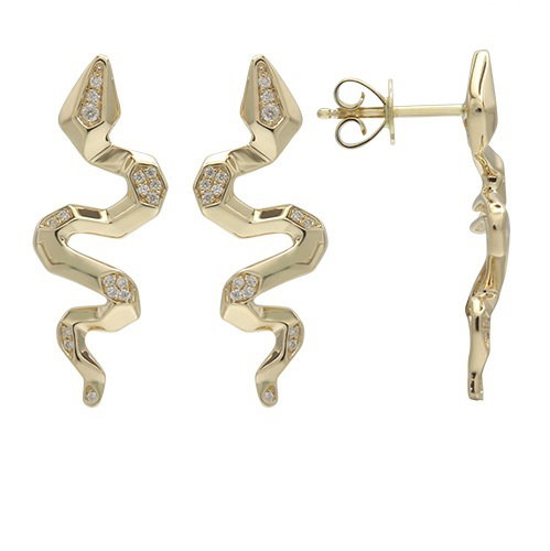 Closeup photo of 14K YELLOW GOLD DIAMOND SNAKE EARRING