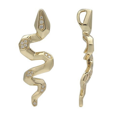 Closeup photo of 14K YELLOW GOLD DIAMOND SNAKE PENDANT WITH CHAIN