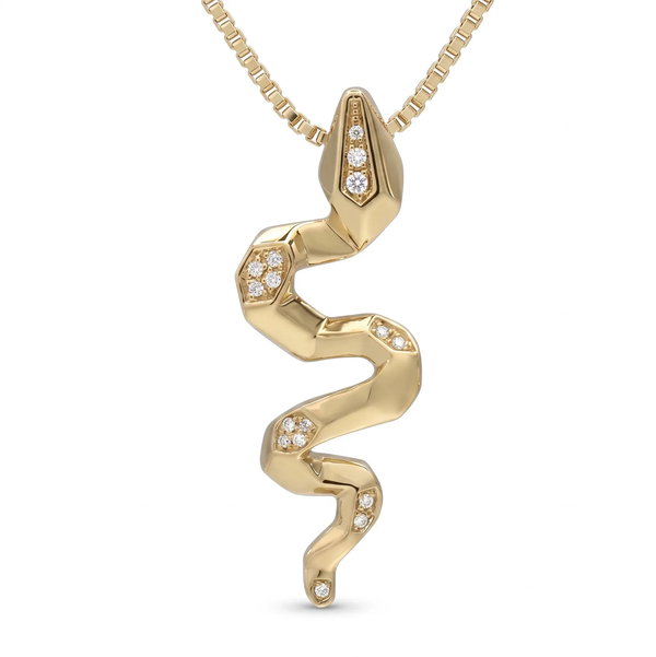 Closeup photo of 14K YELLOW GOLD DIAMOND SNAKE PENDANT WITH CHAIN