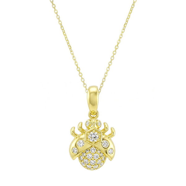 Closeup photo of 14K YELLOW GOLD DIAMOND LADYBUG PENDANT WITH CHAIN