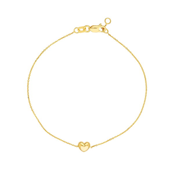 Closeup photo of 14K YELLOW GOLD SO YOU PUFFY HEART CHAIN BRACELET