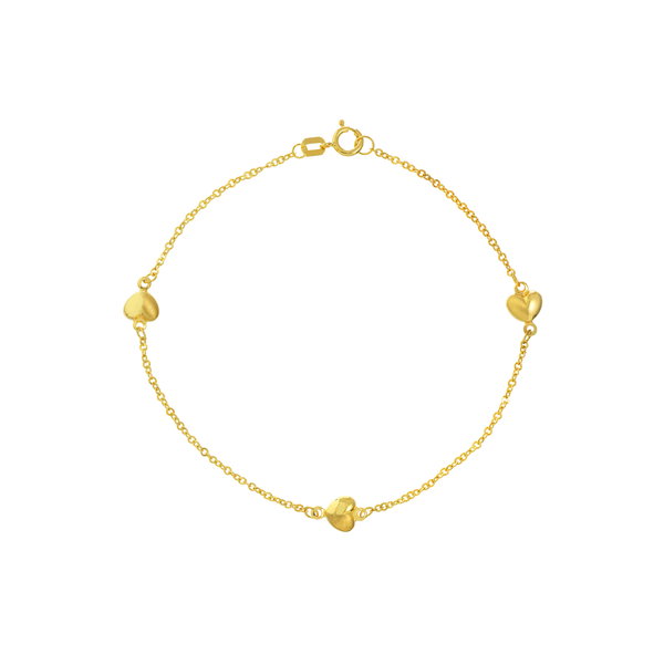 Closeup photo of 14K YELLOW GOLD PUFFY HEART HEART TRIO BRACELET