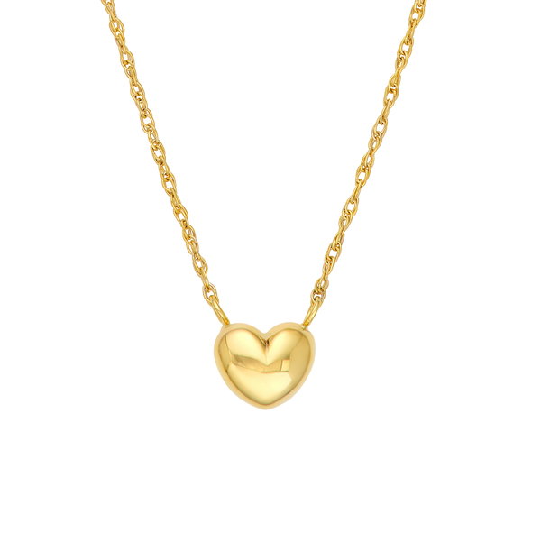 Closeup photo of 14K YELLOW GOLD SO YOU SMALL PUFFY HEART NECKLACE