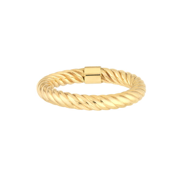 Closeup photo of 14K YELLOW GOLD TWISTED ROPE TUBE RING