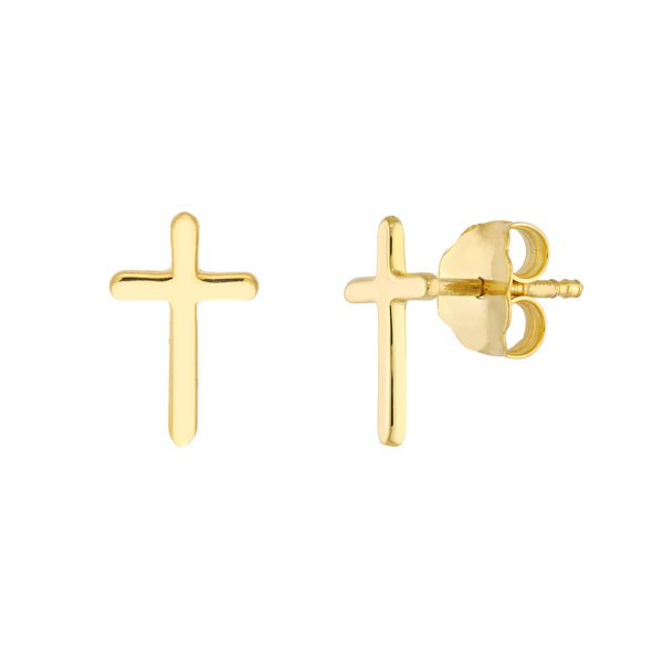 Closeup photo of 14K YELLOW GOLD CROSS STUD EARRING