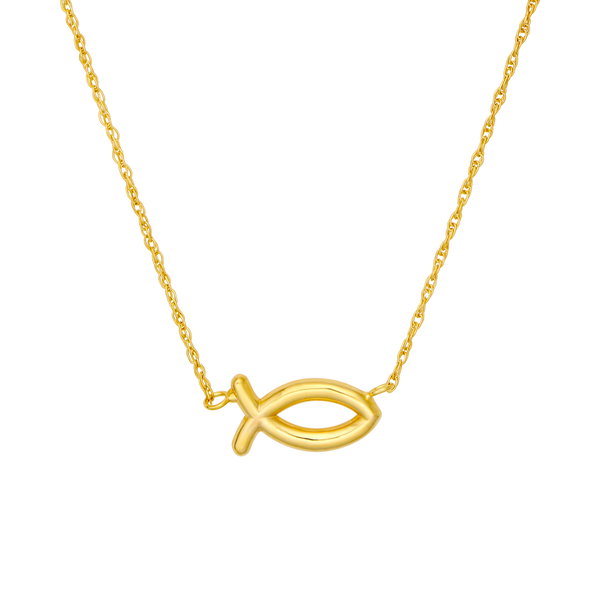 Closeup photo of 14K YELLOW GOLD SO YOU ICHTHYS FISH NECKLACE