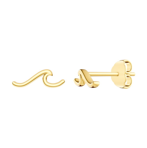 Closeup photo of 14K YELLOW GOLD WAVE STUD EARRING
