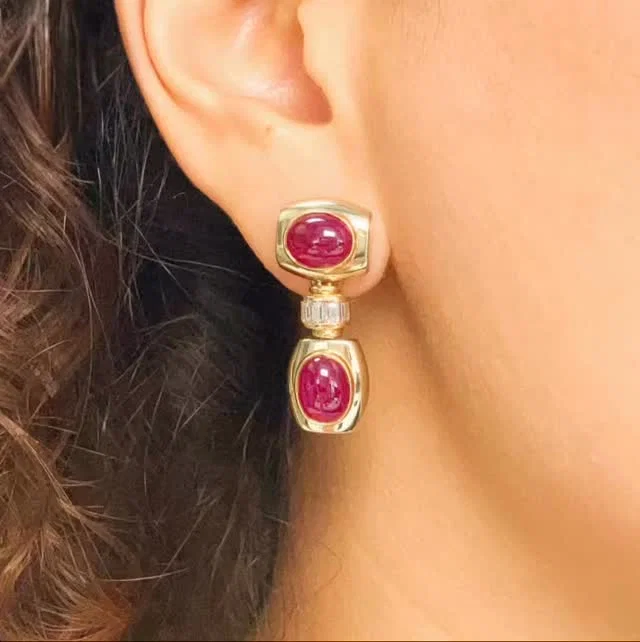 Image of Diamond and Gemstone Earrings Styled on Model