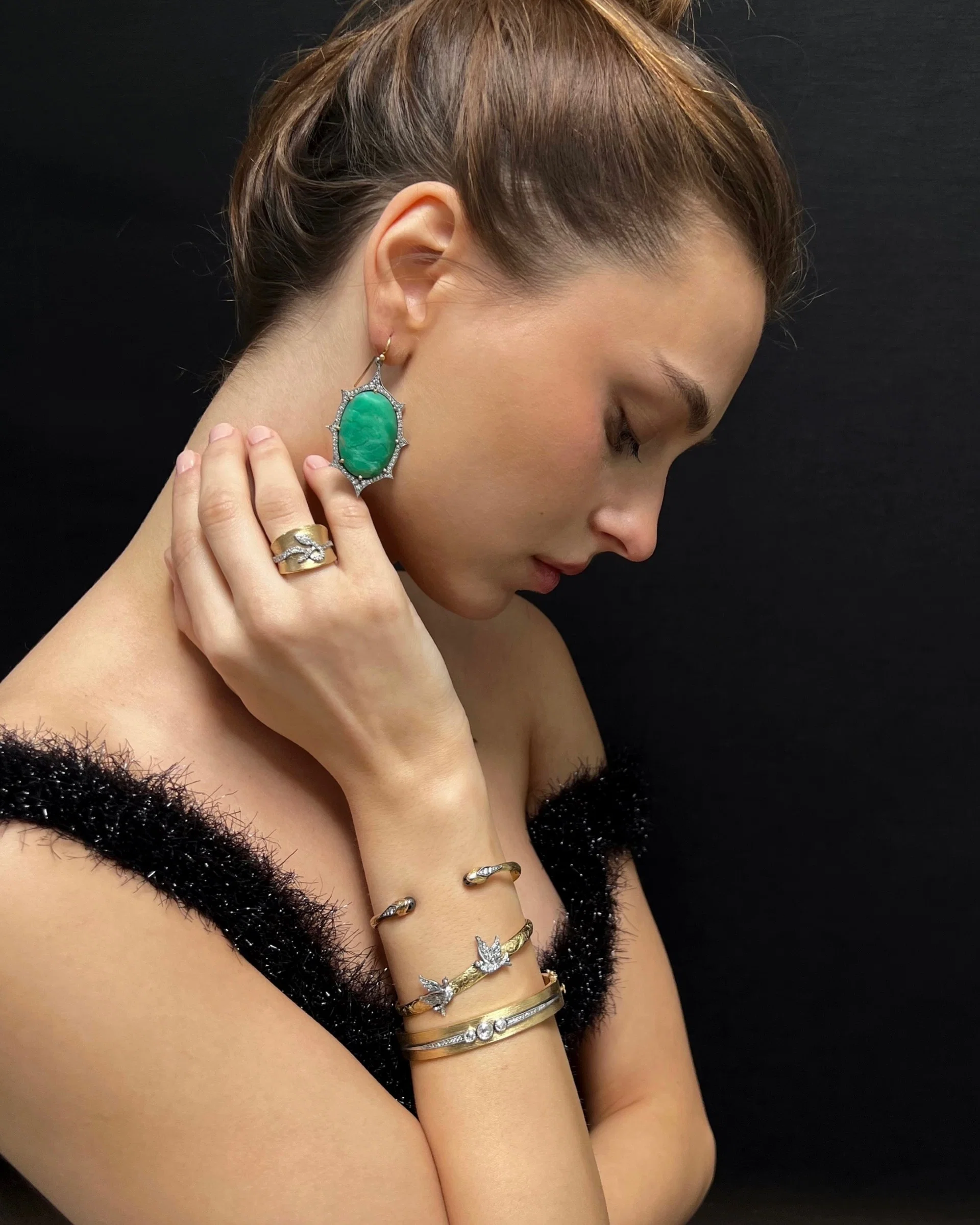 Image of Arman Sarkisyan Hand-Engraved Gold Ring with Gemstone