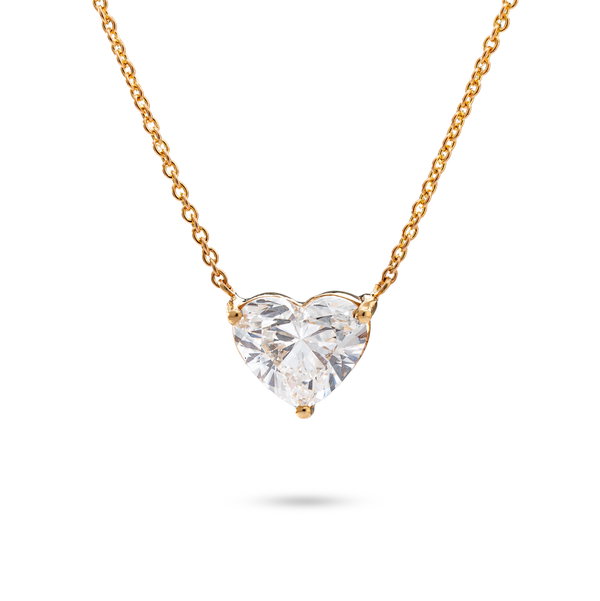 2 CT lab diamond heart pendant in 18 karat yellow gold