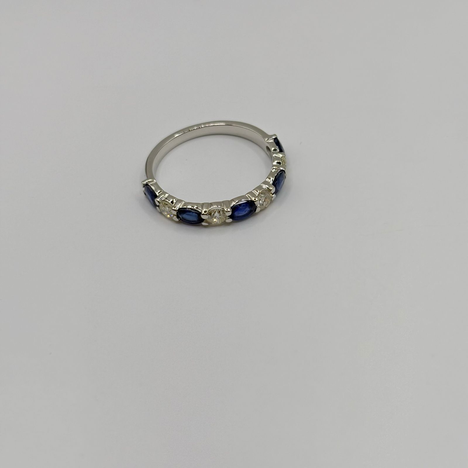 High Polish 14k White Gold Alternating Oval Blue Sapphires and Round Diamonds Half Eternity Band.Size 6.5 US14k:1.915gDia:0.445tcwBS:0.870tcw 14k White Gold Oval Blue Sapphires and Round Diamonds Band