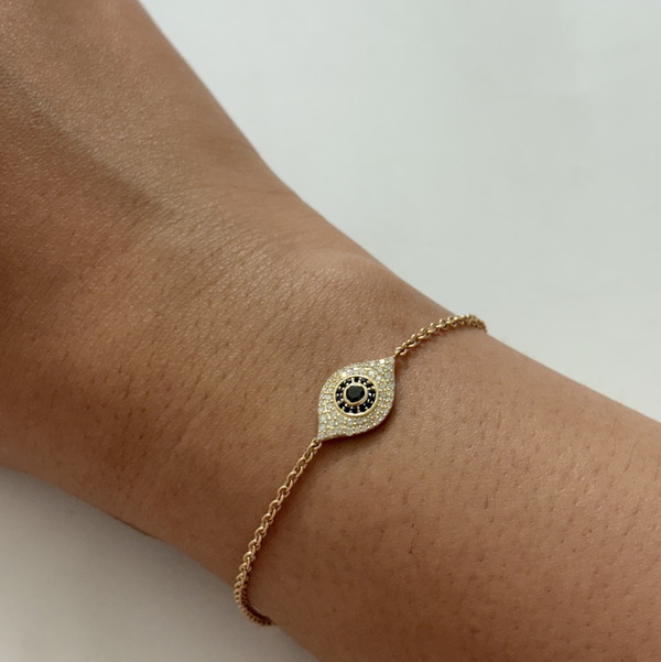 Evil eye pave diamond and color stone bracelet in 18K yellow gold