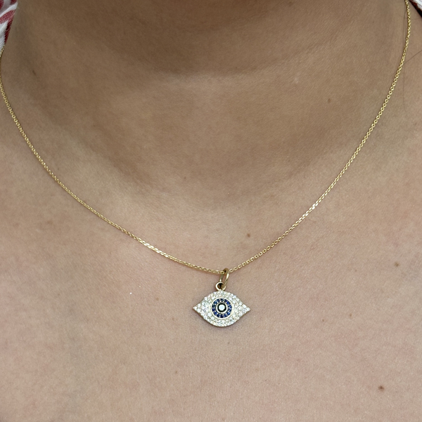 Evil eye pave diamond and color stone pendant in 14K yellow gold
