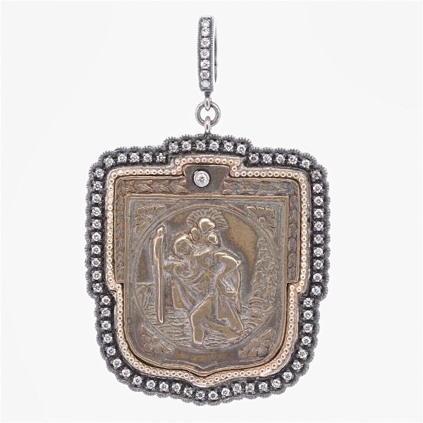 Closeup photo of Antique St. Christopher "The Gentle Giant in The River" Pendant